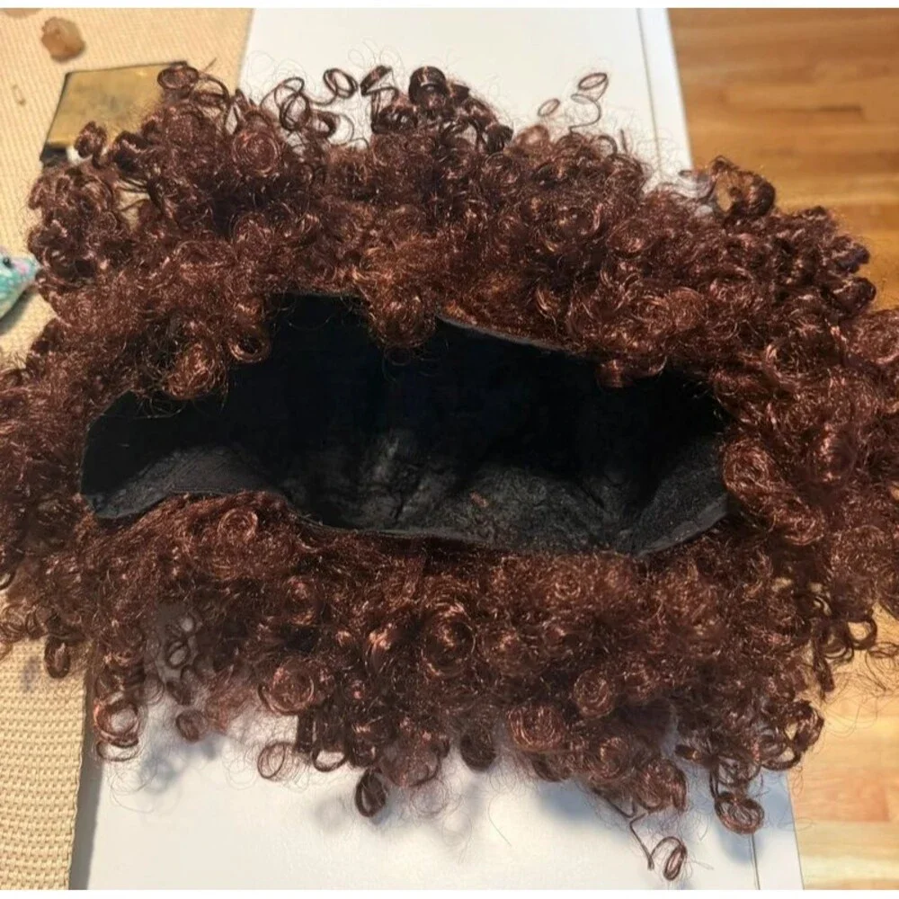 Dark brown curly synthetic afro wig